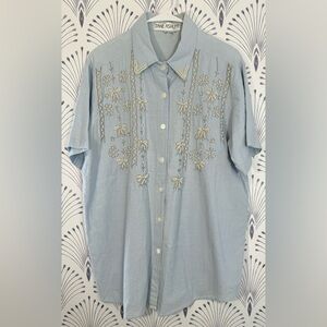 Vintage Light Blue Jean Button-Up Shirt women’s size XL PTP-24 L-30